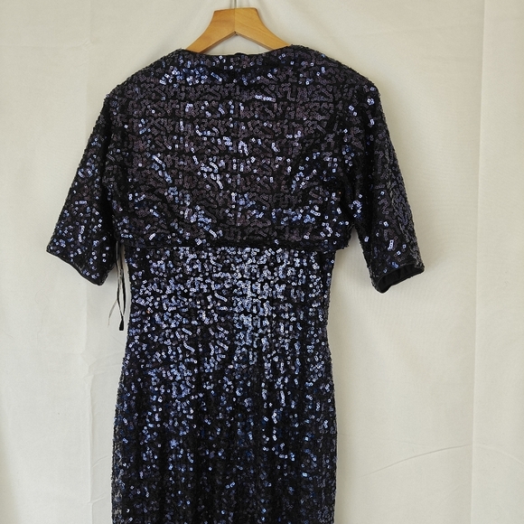 Alex Evenings NWT 2 Piece Garment Maxi Dress Black Navy Sequin Size 10 Women's - Picture 4 of 14